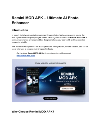 Remini MOD APK - A Complete Guide to AI Photo Enhancement