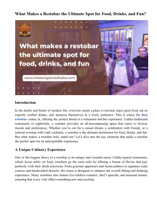 What Makes a Restobar the Ultimate Spot for Food, Drinks, and Fun