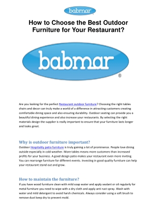 How to Choose the Best Outdoor Furniture for Your Restaurant