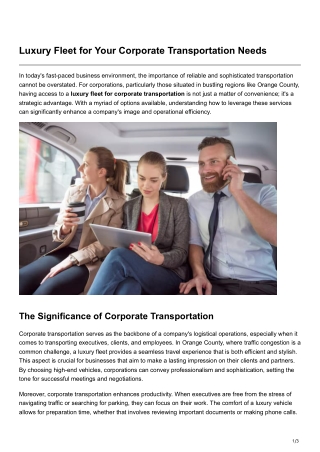 Luxury Fleet for Your Corporate Transportation Needs