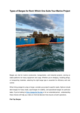 Types of Barges for Rent Which One Suits Your Marine Project