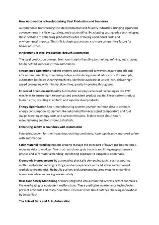 How Automation is Revolutionizing Steel Production and Foundries