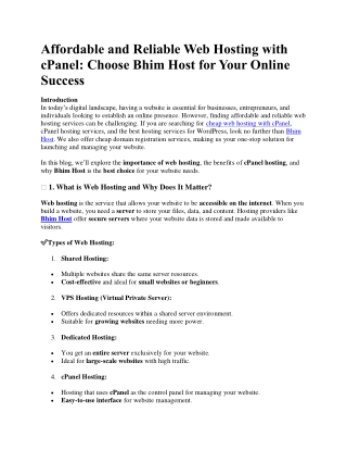 Affordable and Reliable Web Hosting with cPanel