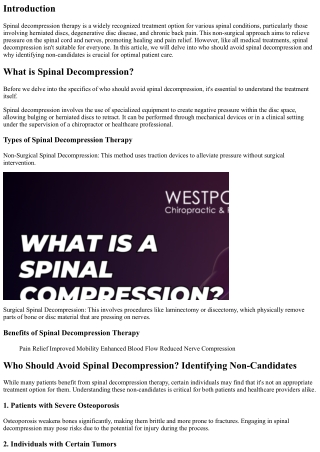 Who Should Avoid Spinal Decompression? Identifying Non-Candidates