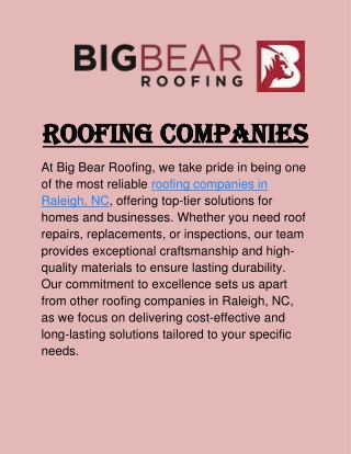 Roofing Companies in Raleigh, NC: Trusted Services for Residential