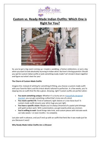 Custom Indian Outfits vs Ready-Made Your Guide - Glamour Indian Wear