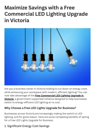 Maximize Savings with a Free Commercial LED Lighting Upgrade in Victoria