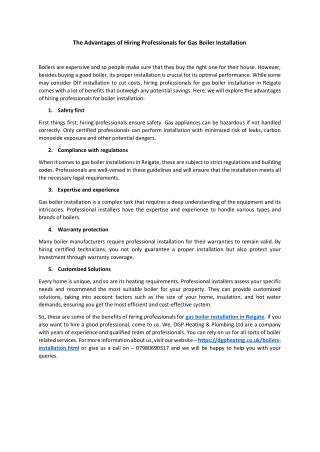The Advantages of Hiring Professionals for Gas Boiler Installation