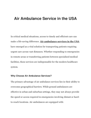 Air Ambulance Service in the USA