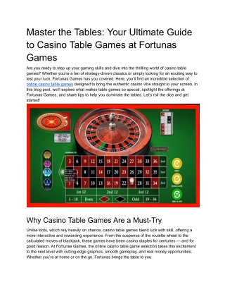 Master the Tables_ Your Ultimate Guide to Casino Table Games at Fortunas Games