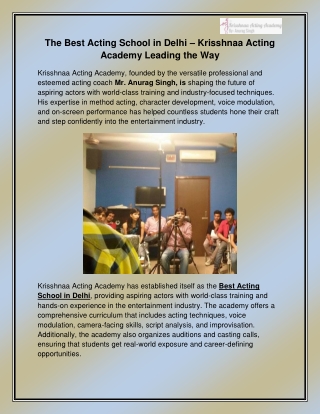 Best Acting School in Delhi