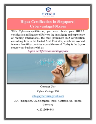 Hipaa Certification In Singapore | Cybervantage360.com