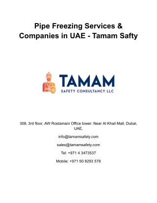 Pipe Freezing Services & Companies in UAE - Tamam Safty
