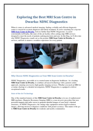 Exploring the Best MRI Scan Centre in Dwarka