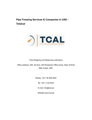 Pipe Freezing Services & Companies in UAE - Totalcal