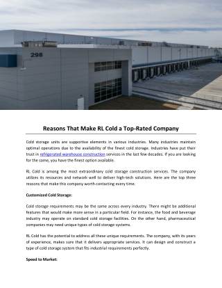 Reasons That Make RL Cold a Top-Rated Company