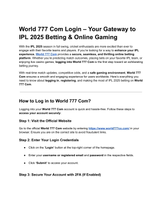 Experience the Thrill of IPL 2025 with World 777 Com