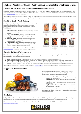 Reliable Workwear Shops – Get Tough & Comfortable Workwear Online
