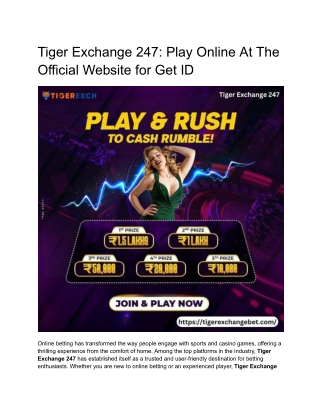 Tiger Exchange 247_ Play Online At The Official Website for Get ID