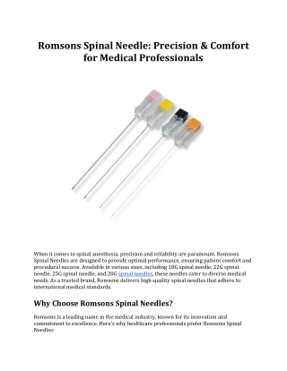 Romsons Spinal Needle: Precision & Comfort for Medical Professionals