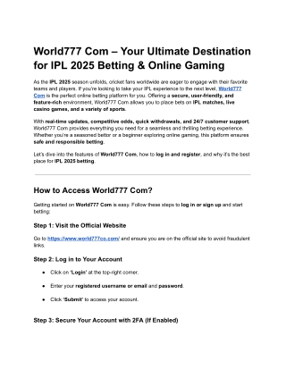 World777 Com – Your Ultimate Destination for IPL 2025 Betting & Online Gaming