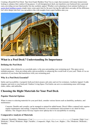 Creating a Beautiful Pool Deck: Tips from Expert Builders Near You