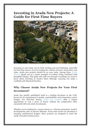 Investing in Arada New Projects  A Guide for First Time Buyer