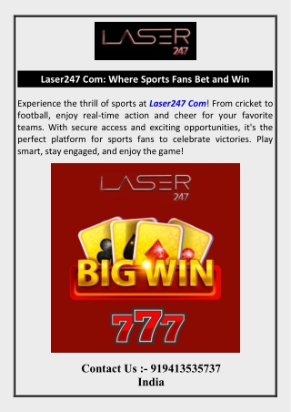 Laser247 Com Where Sports Fans Bet and Win