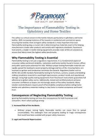 The Importance of Flammability Testing in Upholstery and Home Textiles
