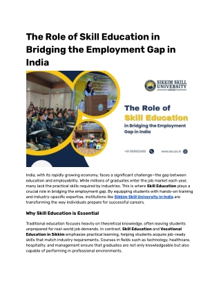 The Role of Skill Education in Bridging the Employment Gap in India