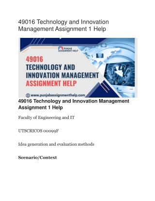 49016 Technology and Innovation Management Assignment 1 Help