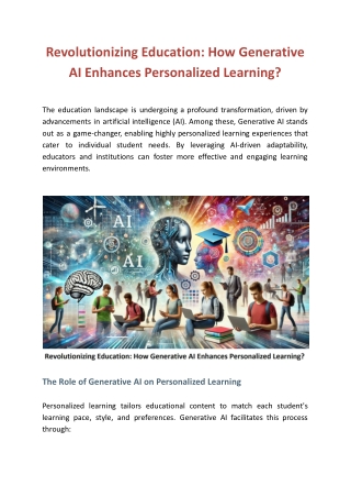 Revolutionizing Education: How Generative AI Enhances Personalized Learning?