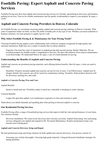 Foothills Paving and Maintenance