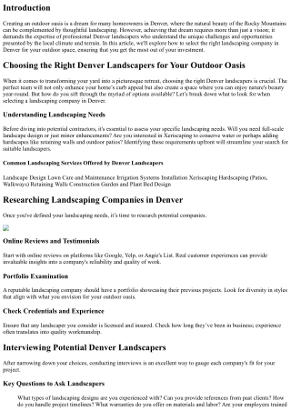 Choosing the Right Denver Landscapers for Your Outdoor Oasis