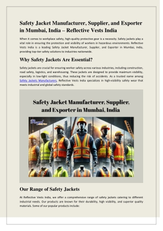 Safety Jacket Manufacturer, Supplier, and Exporter in Mumbai, India – Reflective Vests India