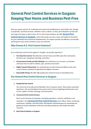 General Pest Control Services in Gurgaon Keeping Your Home and Business Pest-Free