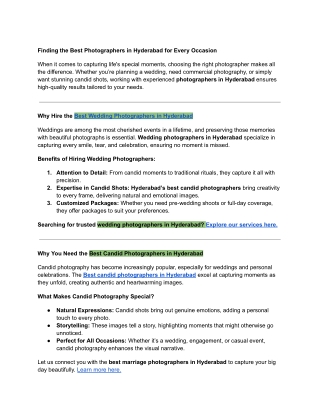 Finding the Best Photographers in Hyderabad for Every Occasion