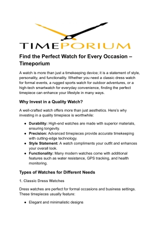 Find the Perfect Watch for Every Occasion – Timeporium