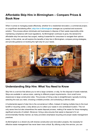 Affordable Skip Hire in Birmingham Compare Prices Book Now