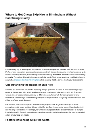 Where to Get Cheap Skip Hire in Birmingham Without SacrificingQuality