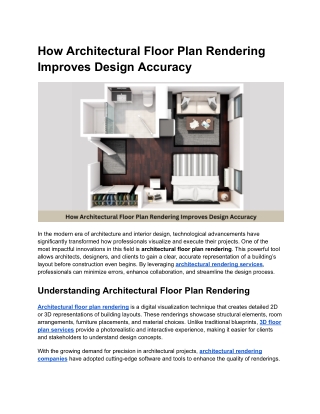 How Architectural Floor Plan Rendering Improves Design Accuracy