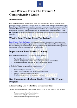 Lone Worker Train The Trainer