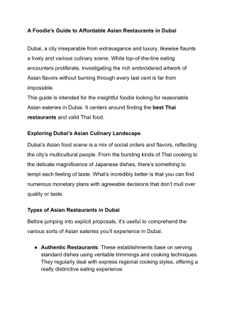 A Foodie's Guide to Affordable Asian Restaurants in Dubai