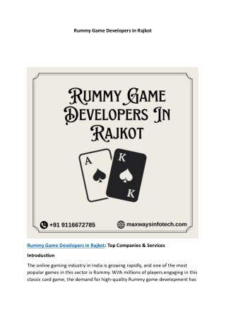 Rummy Game Developers In Rajkot
