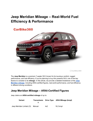 Jeep Meridian Mileage – Real-World Fuel Efficiency & Performance