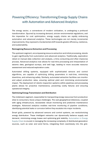 Powering Efficiency Transforming Energy Supply Chains with Automation and Advanced Analytics