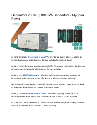 Generators in UAE | 100 KVA Generators - MySpan Power