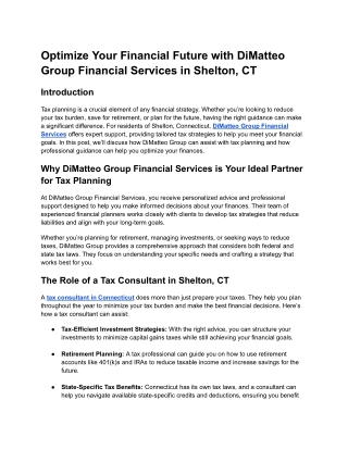 Optimize Your Financial Future with DiMatteo Group Financial Services_ Expert Tax Planning in Shelton, CT