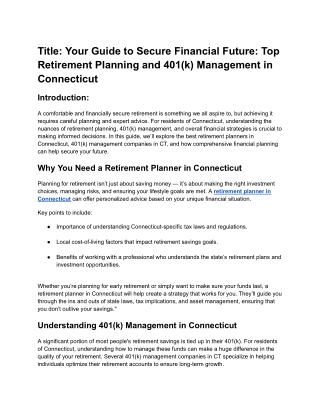 Your Guide to Secure Financial Future_ Top Retirement Planning and 401(k) Management in Connecticut
