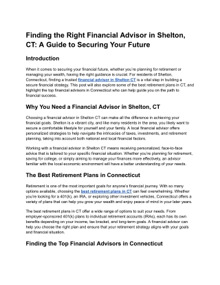 Finding the Right Financial Advisor in Shelton, CT_ A Guide to Securing Your Future